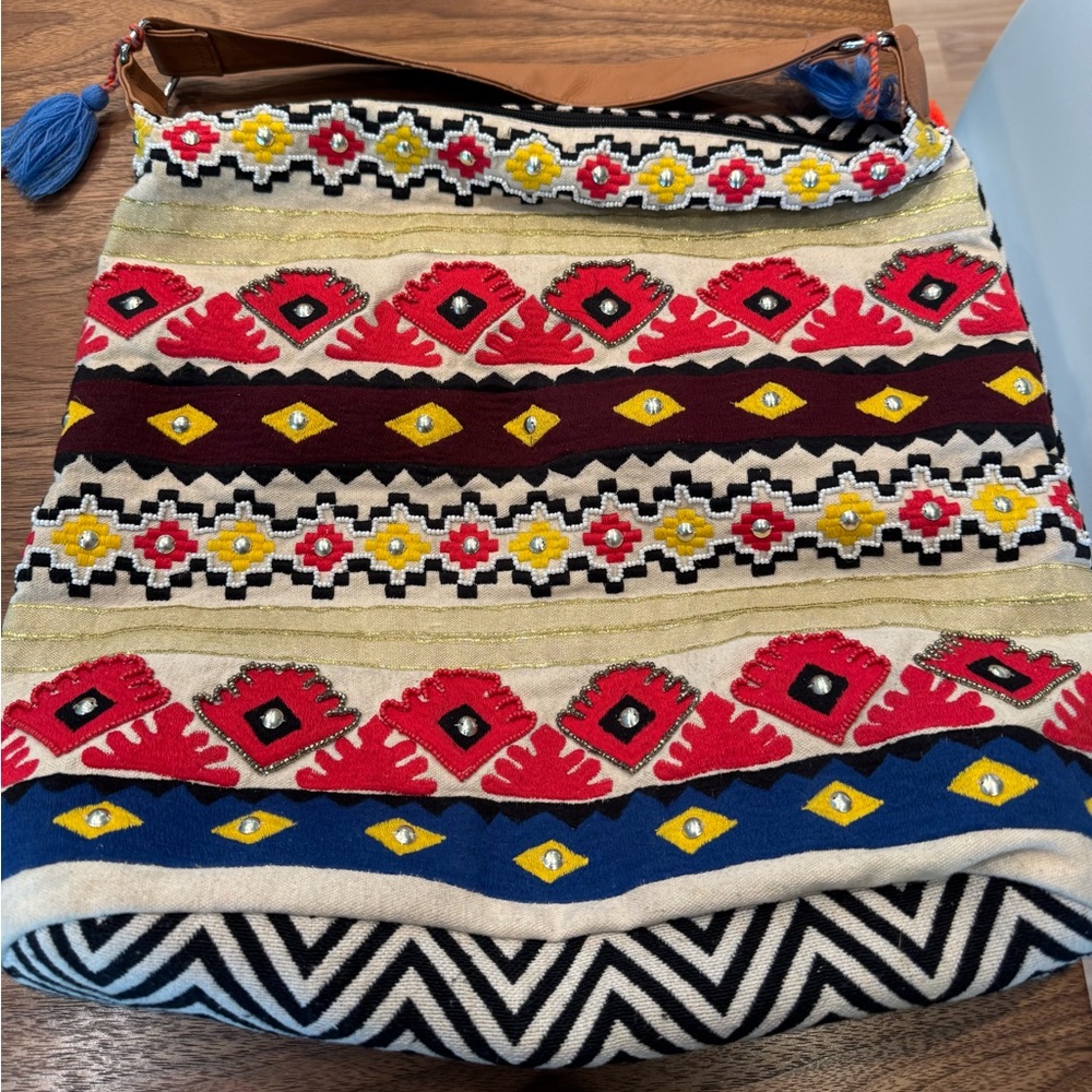 Red and Yellow Bohemian Shoulder Bag with Tassel